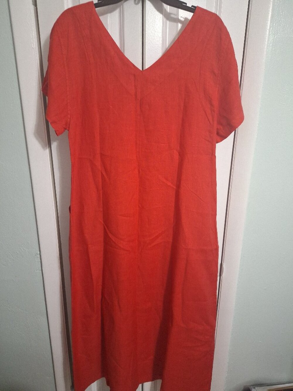 HARIS COTTON CURVE: RED/ORANGE LOOSE LINEN DRESS